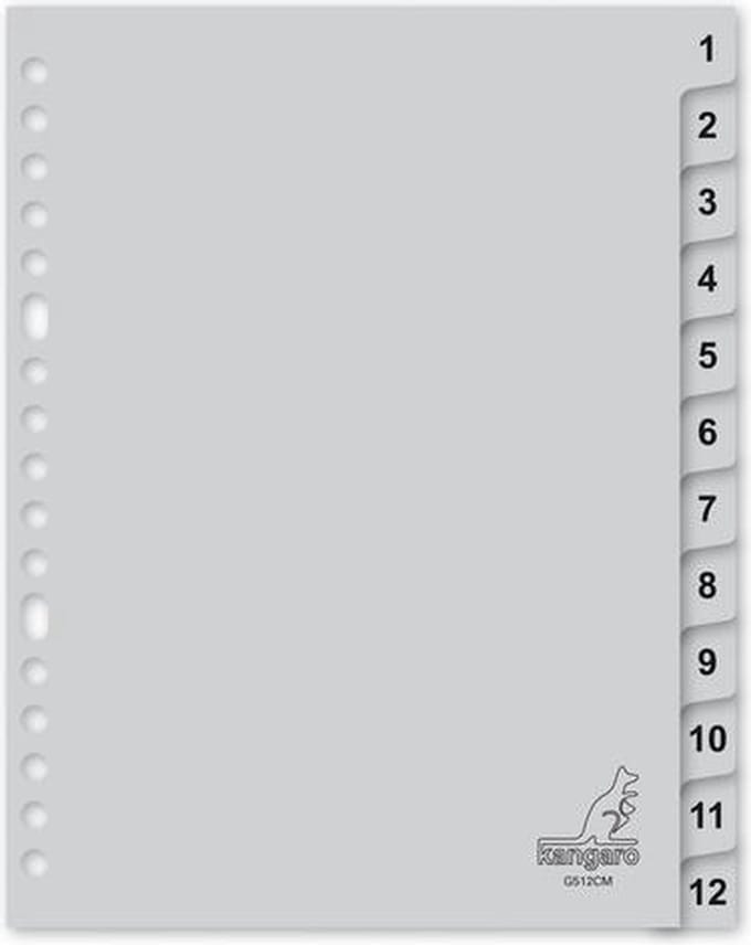 Kangaro tabbladen - A5 - PP 120 micron - grijs - 17-gaats - 12-delig cijfers