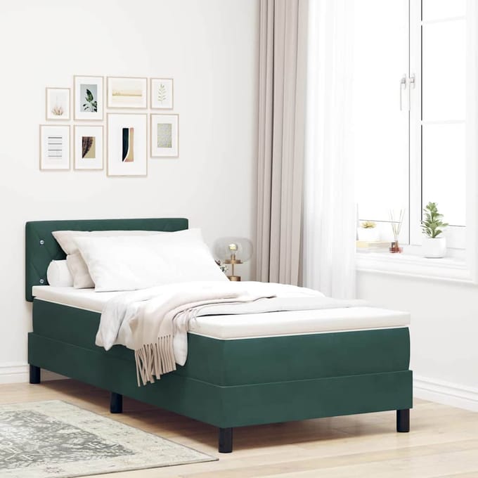 vidaXL - LED - Box - Spring - Bed - Donkergroen - 100 - x - 200 - cm - Fluweel