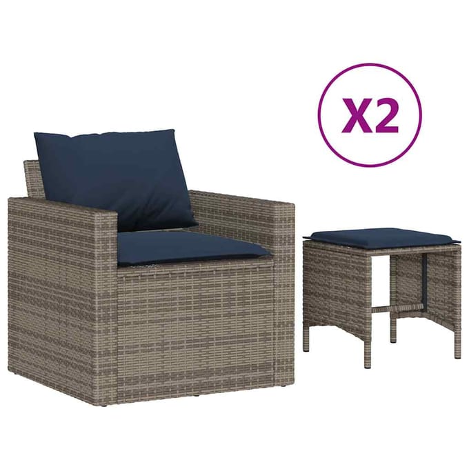 vidaXL - 4-delige - Loungeset - met - kussens - poly - rattan - grijs