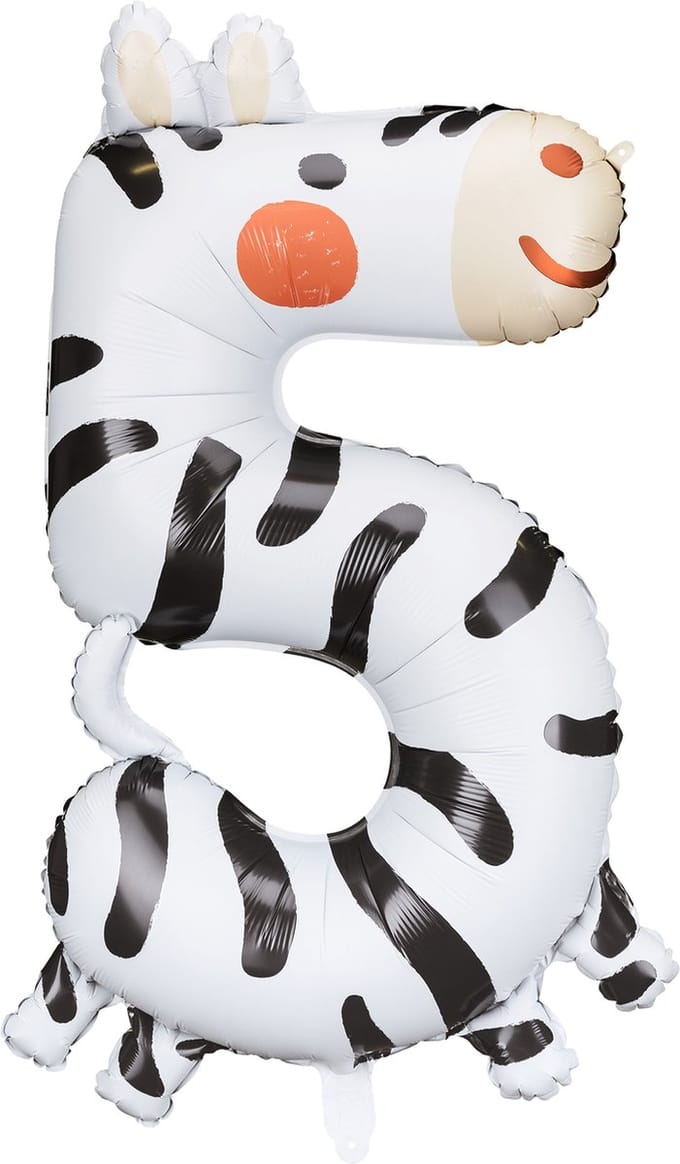 Partydeco - Folieballon cijfer 5 - zebra - 64 x 87 cm