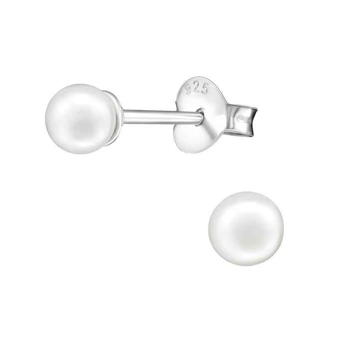 Joy|S - Zilveren parel oorbellen - 4 mm - wit