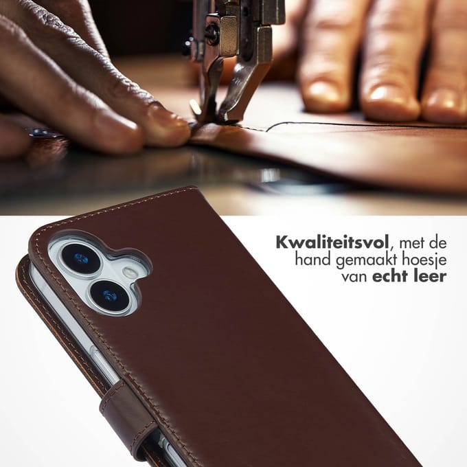 Selencia Hoesje - Geschikt voor Apple iPhone 17 - Echt Lederen Bookcase - Bruin
