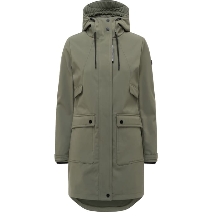 Navahoo dames softshell tussenjas Morgennebel met capuchon