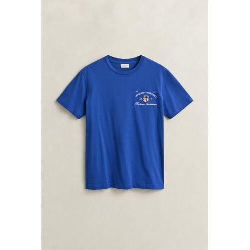 Gant T-Shirt Solid Color Subtle Graphic Shield Short Sleeve Cotton College Blue / male