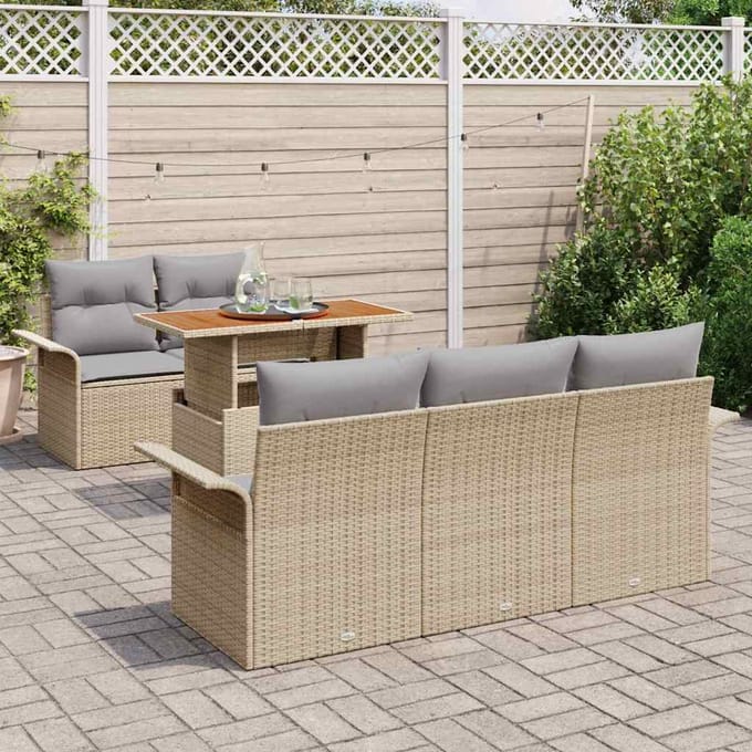 vidaXL - Tuinbank - Set - 6 - st - Beige - en - Lichtgrijs - poly - rattan