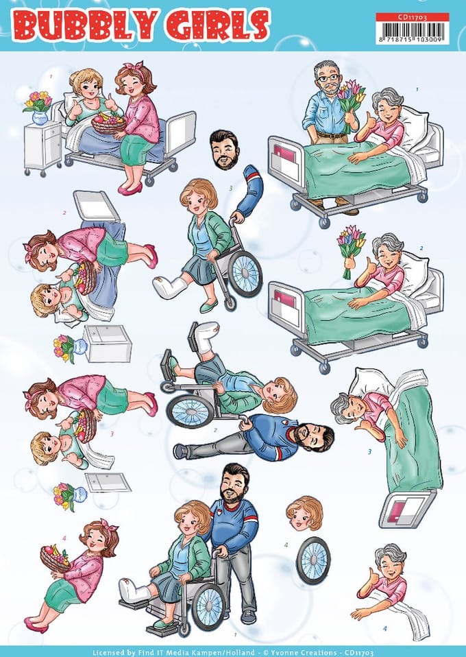 3D Cutting Sheet - Yvonne Creations - Bubbly Girls - Get Well 1 stuks