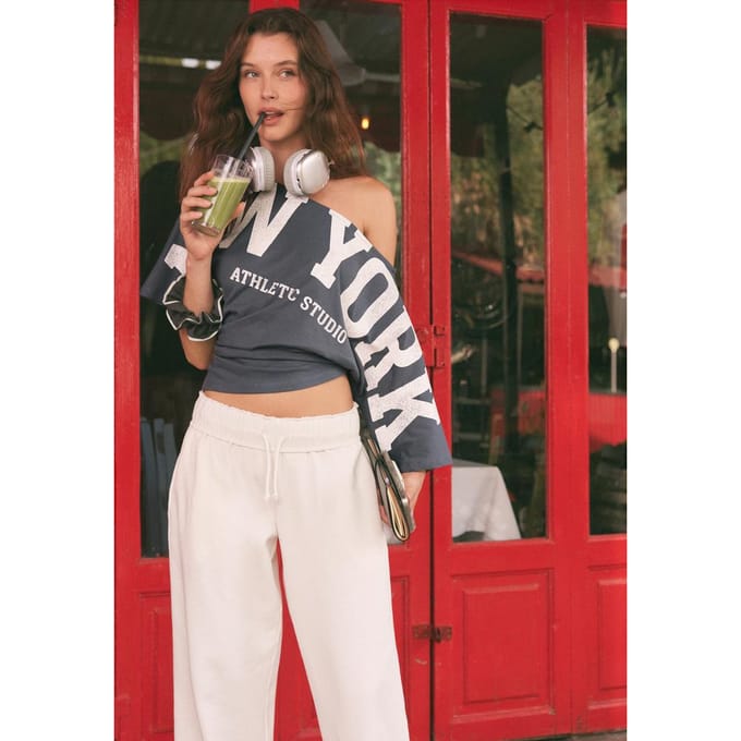 Stradivarius T-shirt met plooien en print  Donkergrijs S