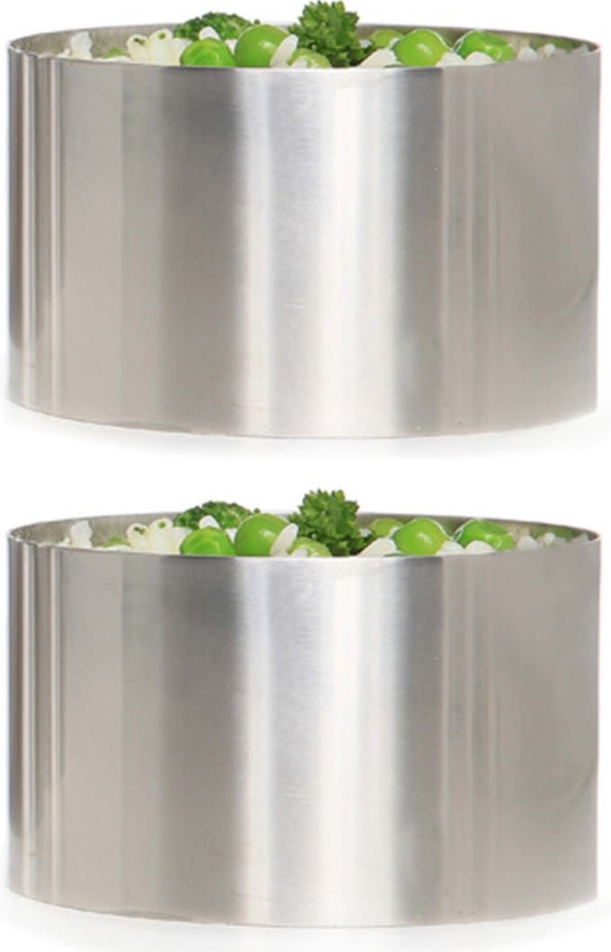 Garneerring - 2x stuks - RVS - D9 cm - zilver - Keuken/bakplaat vormpjes