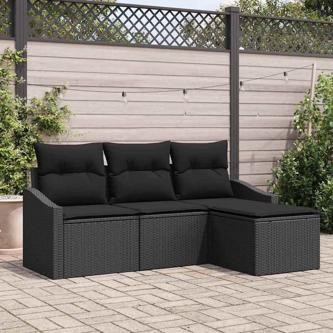vidaXL Bankstel 4 st Zwart poly rattan