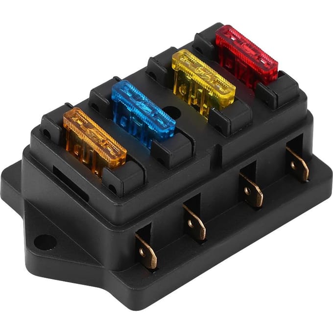 12 24V Voiture 4 Voies Circuit Standard Boîte à Fusibles à Lames Bloc Porte-fusibles avec Fusible 5A+10A+15A+20A black