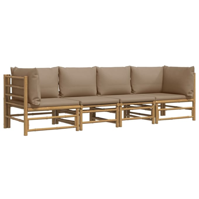 vidaXL - 4-delige - Loungeset - met - kussens - bamboe - taupe