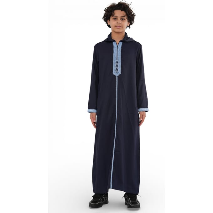 Kinderjongens marineblauwe Eid-jas met capuchon, Marokkaanse Thobe Djellaba Ramadan Jubba - K-HM3
