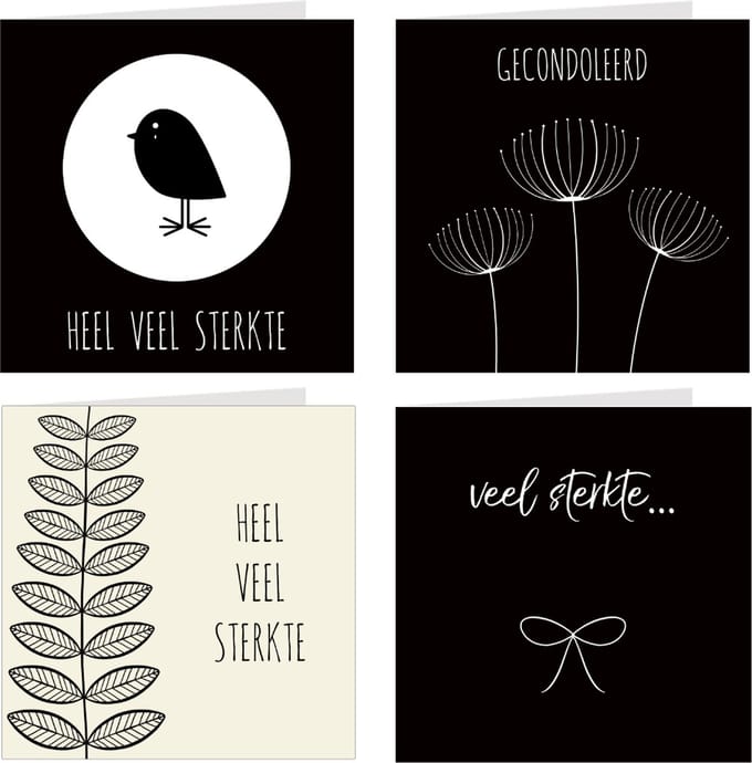 4x Condoleancekaarten / rouwkaarten / set kaarten met enveloppen | Condoleance & Sterkte