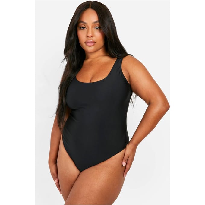 boohoo Dames Plus Tummy Control Scoop Badpak | Zwart | Maat: 54