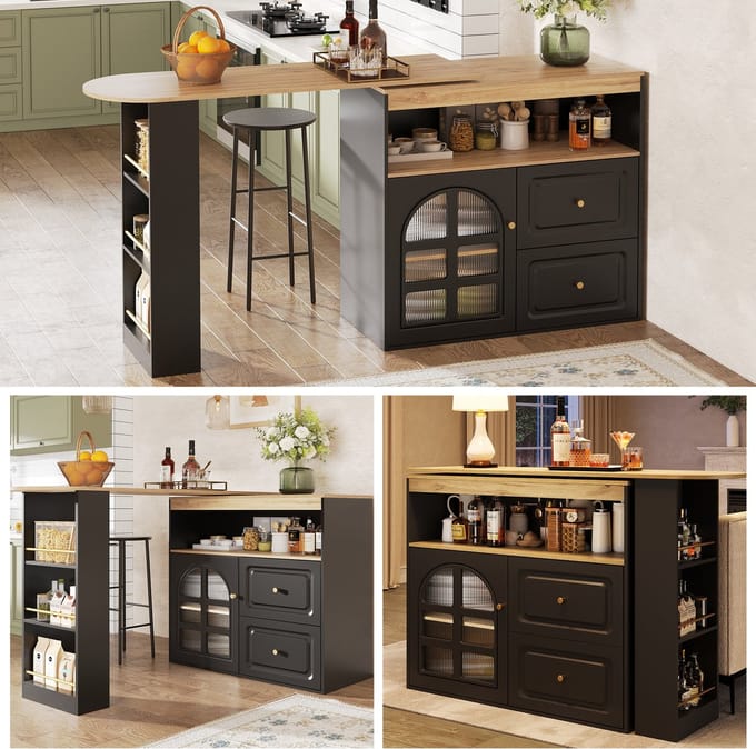 Draaibaar Sideboard - 2 Lades + Open Opbergvak - Modern & Minimalistisch - MDF - Zwart