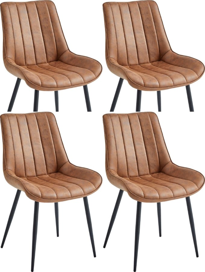 Colenis® - Verta Eetkamerstoel - Set Van 4 - Cognac - Microfiber Stof - Industrieel