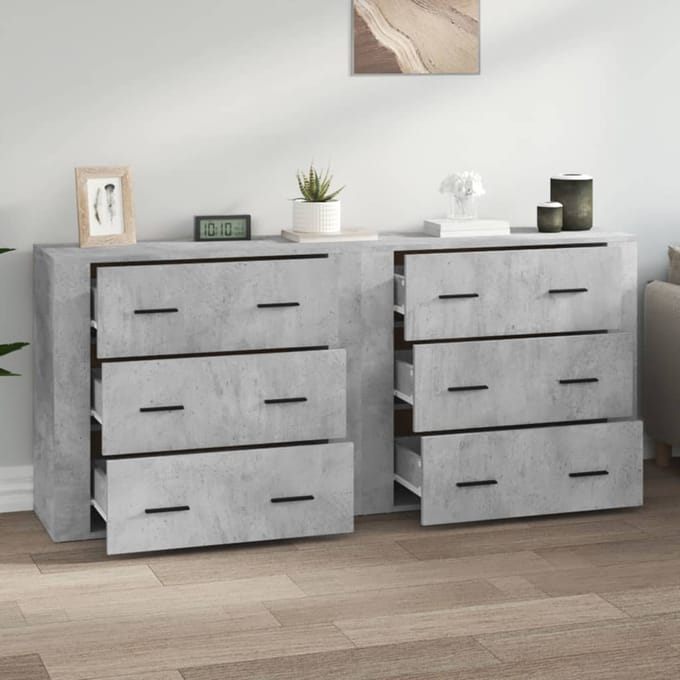 vidaXL - Dressoirs - 2 - st - bewerkt - hout - betongrijs