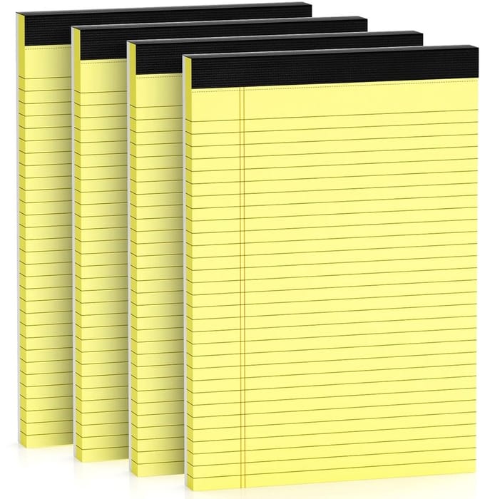 Juridische Notitieblokken A4 (8,5 x 11 inch) Breedgelineerd Geel Set van 4 - Microgeperforeerd