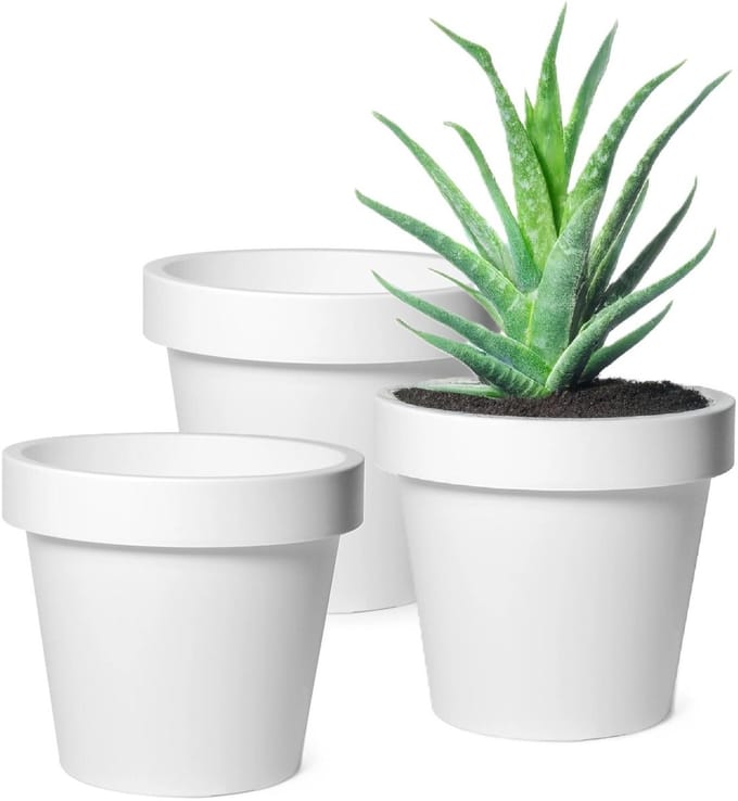Mega Collections Plantenpot/bloempot - 3x - kunststof - wit - buiten - D20 x H18 cm
