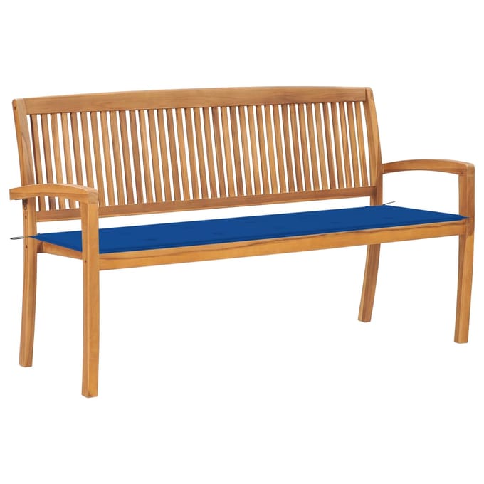 vidaXL - Tuinbank - stapelbaar - met - kussen - 159 - cm - massief - teakhout