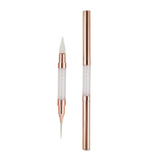 Dubbele kop Strass Picker Nail Dotting Tool Wax Potlood Kralen Studs Oppakken Pen Manicure Tool wit