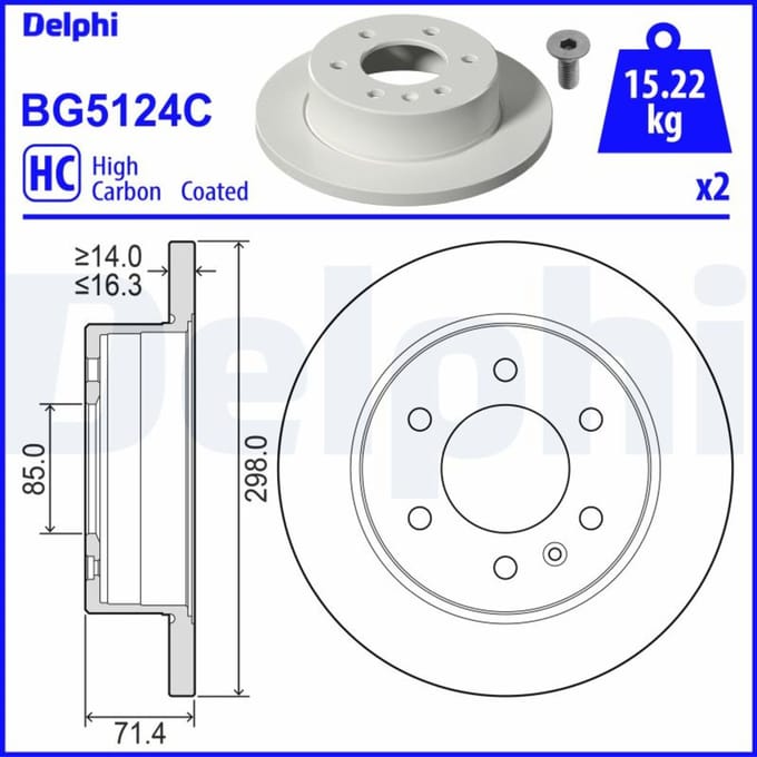 Remschijven DELPHI BG5124C achter, volledig, sterk gecarboniseerd, 2 Stuk