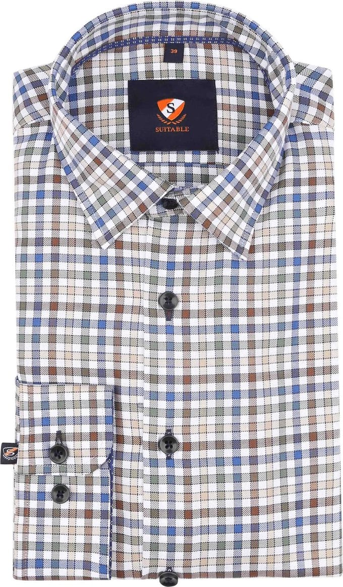 Suitable Overhemd Bruin Ruiten - Maat 40 - Heren - Casual Shirt