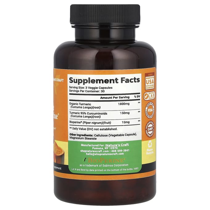 Nature's Craft, Kurkuma met BioPerine®, 90 capsules