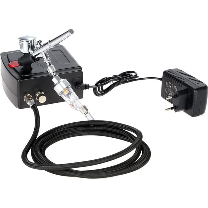 KKmoon 100-250V professionele zwaartekrachtvoeding Dual Action Airbrush-luchtcompressorset EU plug gray
