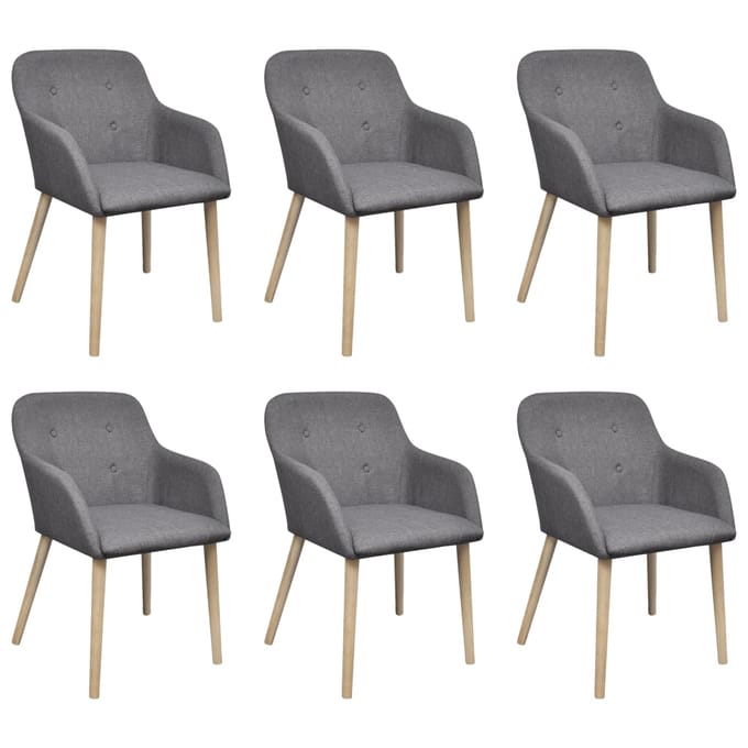 vidaXL - Eetkamerstoelen - 6 - st - stof - en - massief - eikenhout - lichtgrijs