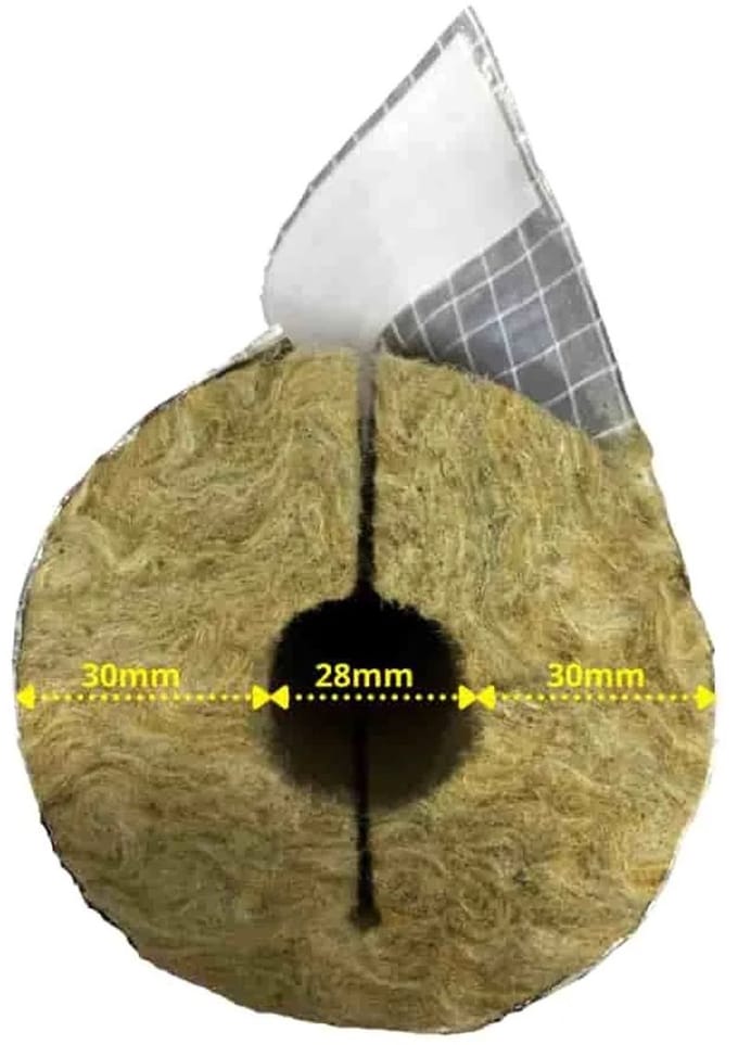 Steenwol Leidingisolatie met ALU, 28x30mm, 1 meter