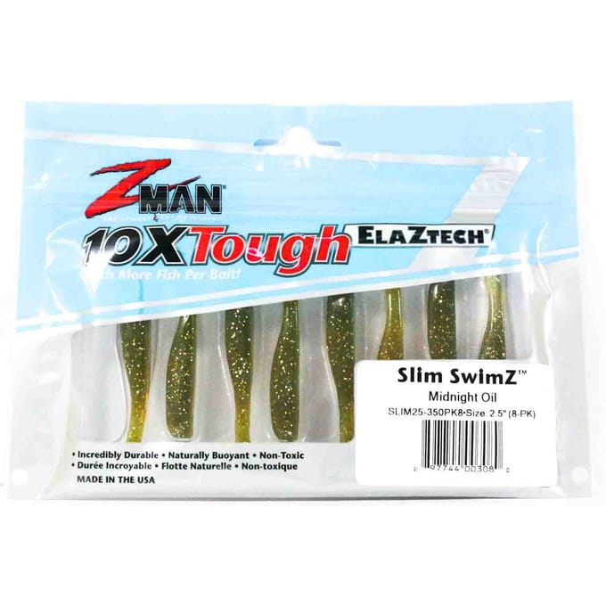 Zman Soft Lure Slim SwimZ 2,5 Inch 8/Pack Middernachtolie (3080)
