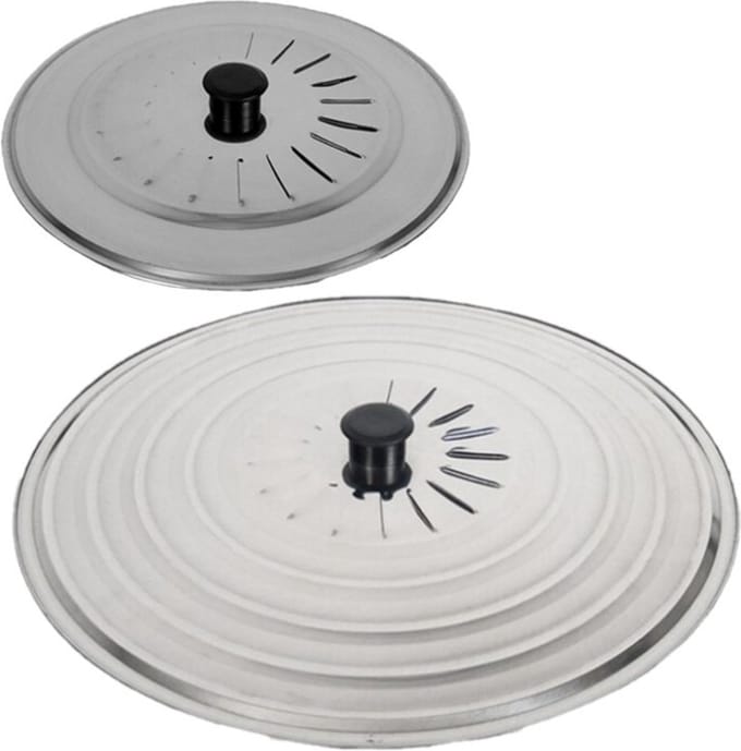 Gerimport Set 2x stuks universele spatdeksels - pannendeksels - rvs - met stoomuitlaat - Dia 30 en 40 cm