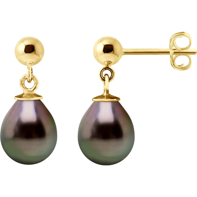 Dangle Oorbellen Tahitian parels 8-9 mm Pears - Yellow Gold