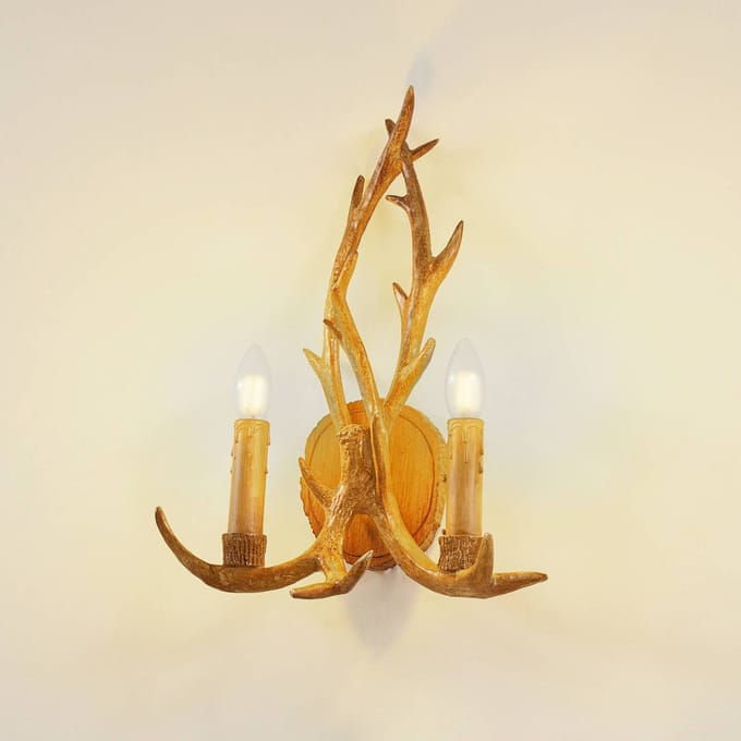 Lindby - wandlamp - 2lichts - Polyester, staal - H: 47 cm - E14 - bruin rustiek