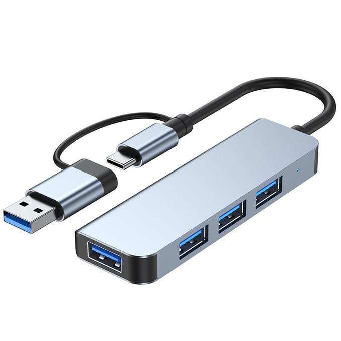 Type C naar USB-hub 4-in-1 dockingstation USB3.0 5 Gbps en 3 USB2.0 4 poorten Ultraslanke USB-splitter zilver