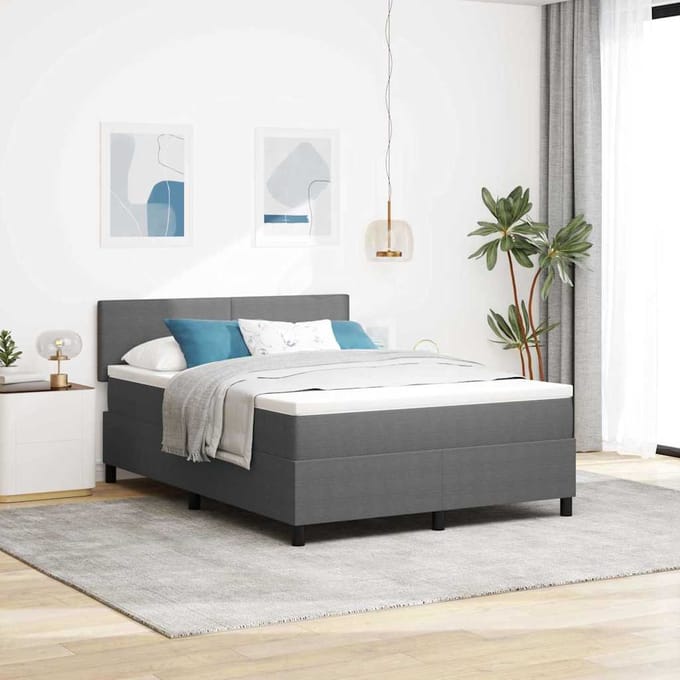 vidaXL - Boxspring - bed - Lichtgrijs - en - wit - 140 - x - 190 - cm - Corduroy - stof