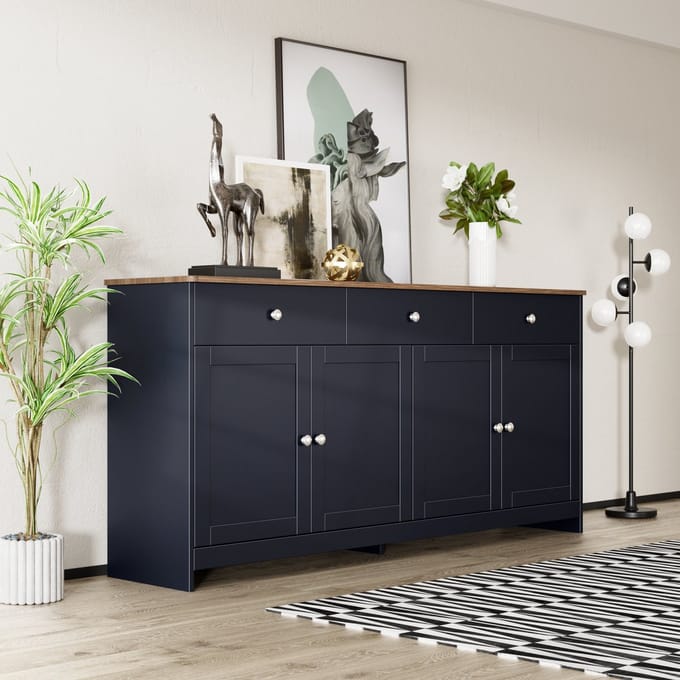 MODENUIT Dressoir - 4 Deuren, 3 Laden En Verstelbare Planken - Voor Woonkamer En Eetkamer - MDF - 160x37x75 Cm