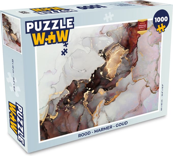 Puzzel Rood - Marmer print - Goud - Legpuzzel - Puzzel 1000 stukjes volwassenen