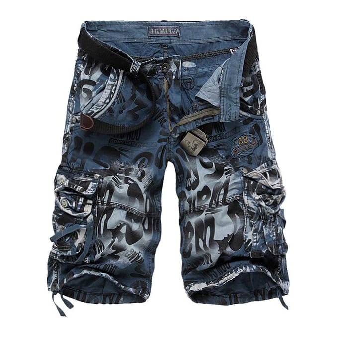 Vêtements de travail amples et décontractés pour hommes, Shorts de Camouflage, pantalons multi-poches à cinq points S bleu