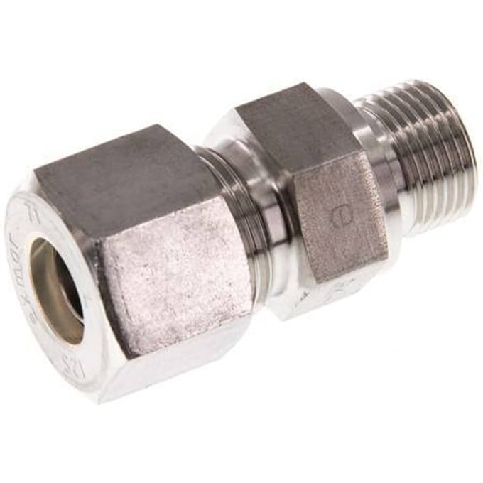 G 3/8'' Buitendraad x 12S RVS Rechte Knelfitting 630 Bar DIN 2353 - FL2S-MO-ST-038G-12-S