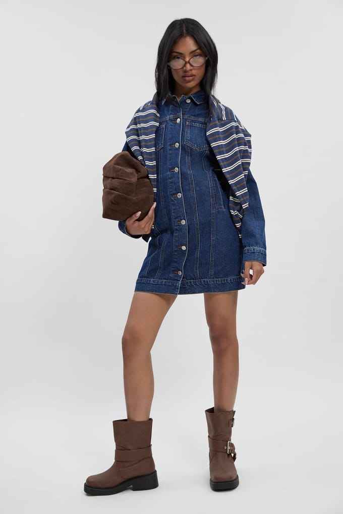 boohoo Dames Western Denim Mini-jurk | Indigo | Maat: 6