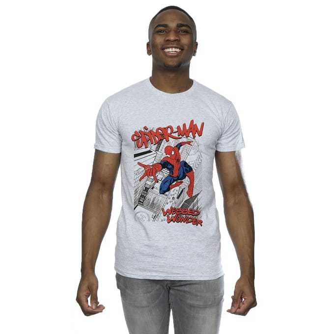 Marvel Heren Spider-Man Sketch City T-Shirt (Sportgrijs)