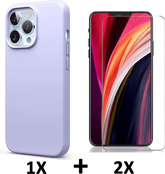 HB Hoesje Geschikt voor Apple iPhone 13 Pro Max - Paars / 2X Glazen Screenprotector - Siliconen Back Cover