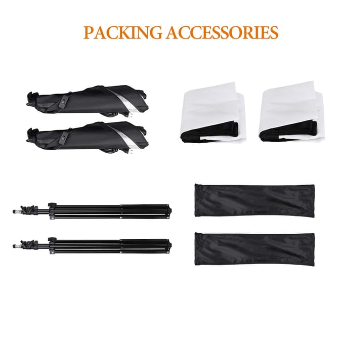 Kit de boîte à lumière de photographie Andoer Studio avec boîte à lumière 50x70 cm * 2 + support de trépied en métal de 2 M * 2 pour Live US Plug black
