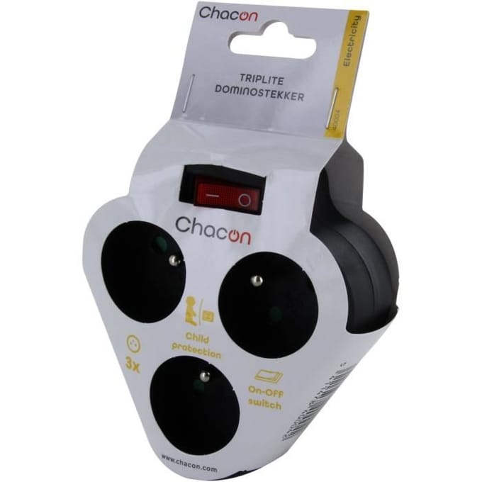 chacon Dominostekker driehoek met schakelaar 3X16A zwart