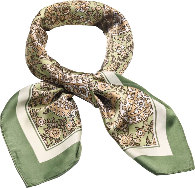 Emilie collection - sjaal - satijn - olijfgroen - paisleyprint - vierkant 70 X 70 CM