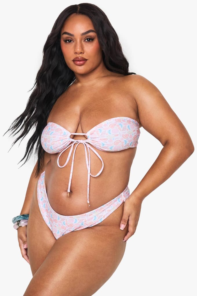 boohoo Dames Plus top met schelpprint-afwerking bandeautop | Violet | Maat: 48