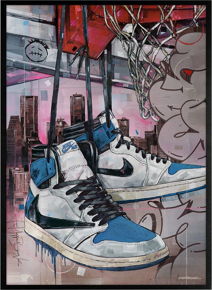 Sneaker print fragment high basket 51x71 cm *ingelijst & gesigneerd