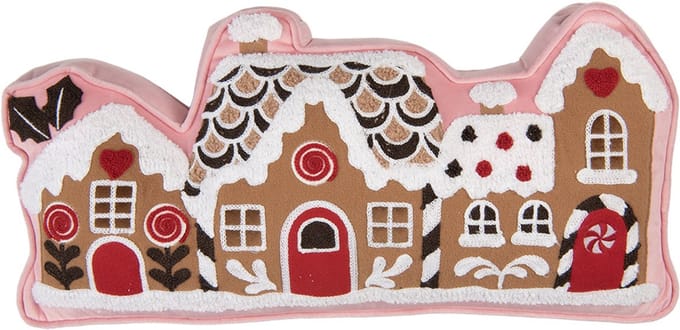 Clayre & Eef Sierkussen Gingerbread house 50x25x4 cm Bruin Polyester